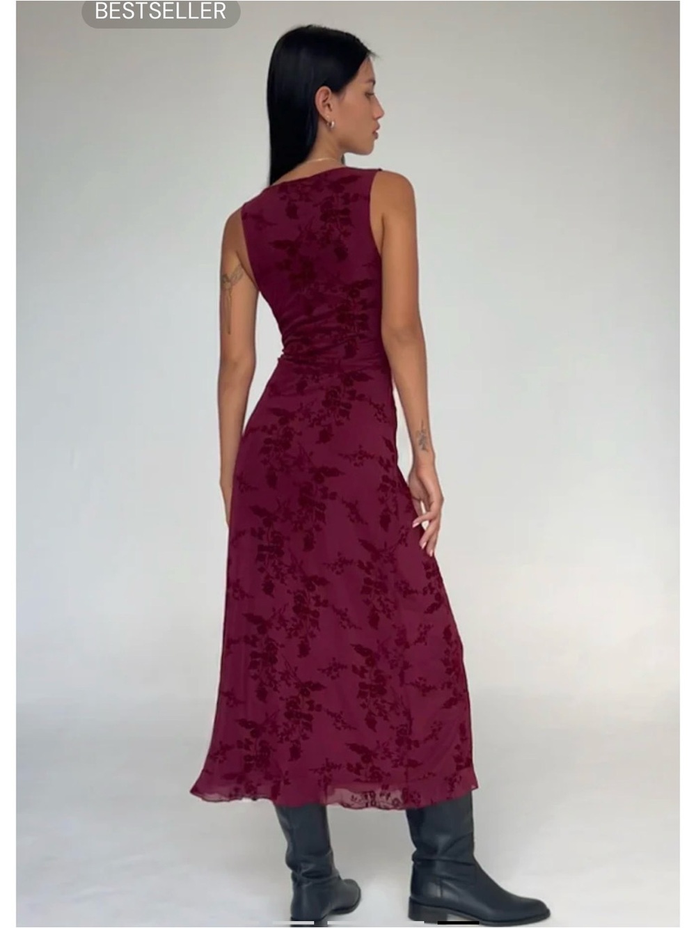 V-Neck Floral Maxi Dress in Wine - Picture 3 of 5
